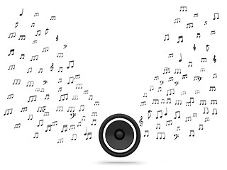 Image showing Speaker And Musical Notes Shows Music Audio Or Sound System