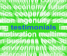 Image showing Testimonials Word Shows Supporting And Recommending Product Or S