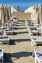 Image showing Beautiful sun loungers 