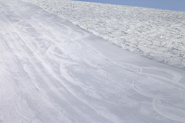 Image showing Empty ski slope at cold day