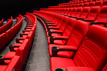 Image showing Empty rows of red theater or movie seats