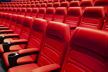 Image showing Empty rows of red theater or movie seats