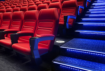 Image showing Empty rows of red theater or movie seats