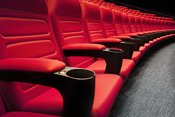 Image showing Empty rows of red theater or movie seats