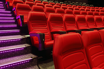 Image showing Empty rows of red theater or movie seats