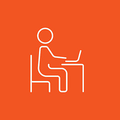 Image showing Businessman working at his laptop line icon.