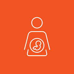 Image showing Baby fetus in mother womb line icon.