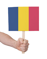 Image showing Hand holding small card - Flag of Romania
