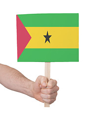 Image showing Hand holding small card - Flag of Sao Tome and Principe