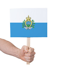 Image showing Hand holding small card - Flag of San Marino