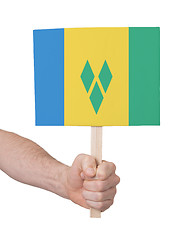 Image showing Hand holding small card - Flag of Saint Vincent and the Grenadin