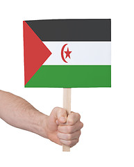 Image showing Hand holding small card - Flag of Western Sahara