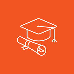 Image showing Graduation cap with paper scroll line icon.