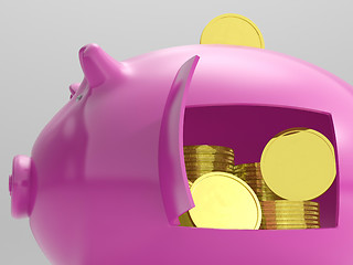 Image showing Coins In Piggy Shows Savings And Investment