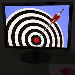 Image showing Dartboard On Monitor Shows Excellence