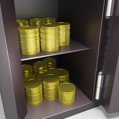 Image showing Open Safe With Coins Shows Safety Savings