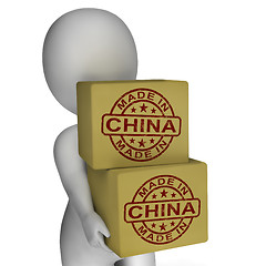 Image showing Made In China Stamp On Boxes Shows Chinese Products