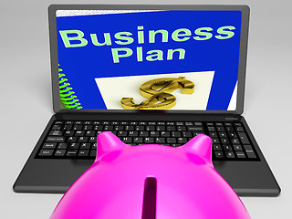 Image showing Business Plan On Laptop Showing Business Strategies