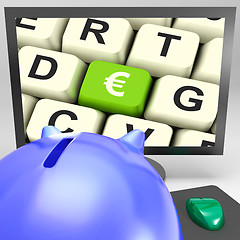 Image showing Euro Key On Monitor Shows European Exchange