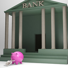 Image showing Piggybank Leaving Bank Shows Money Withdrawal