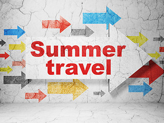 Image showing Vacation concept: arrow with Summer Travel on grunge wall background