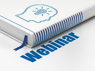 Image showing Learning concept: book Head With Lightbulb, Webinar on white background
