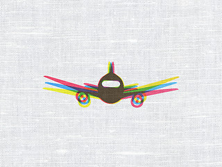 Image showing Tourism concept: Aircraft on fabric texture background
