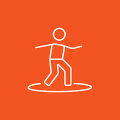 Image showing Male surfer riding on surfboard line icon.