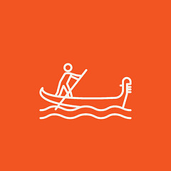 Image showing Sailor rowing boat line icon.