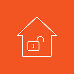 Image showing House with open lock line icon.