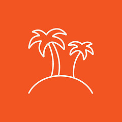 Image showing Two palm trees on island line icon.