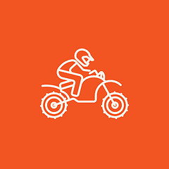 Image showing Man riding motocross bike line icon.