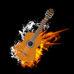 Image showing Vector Acoustic Guitar on Fire and Water