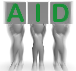 Image showing Aid Placards Shows First Aid Assistance And Support