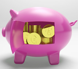 Image showing Currency Coins Piggy Shows Savings And Investment