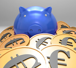 Image showing Piggybank Surrounded In Coins Showing European Savings