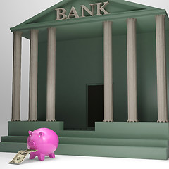 Image showing Piggybank Leaving Bank Showing International Currencies