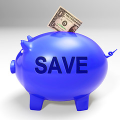 Image showing Save Piggy Bank Means Clearance Goods And Specials