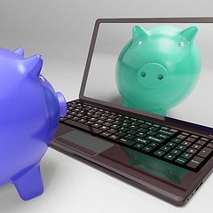 Image showing Piggy On Screen Shows Digital Web Piggybank