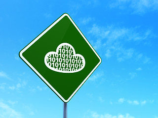 Image showing Cloud technology concept: Cloud With Code on road sign background