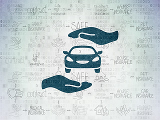 Image showing Insurance concept: Car And Palm on Digital Paper background