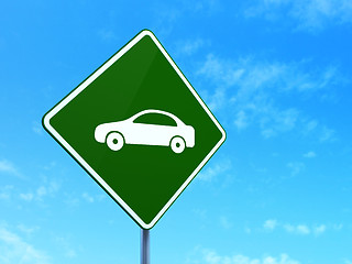 Image showing Travel concept: Car on road sign background