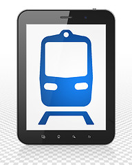 Image showing Tourism concept: Tablet Pc Computer with Train on display