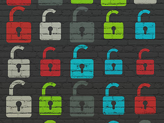 Image showing Information concept: Opened Padlock icons on wall background