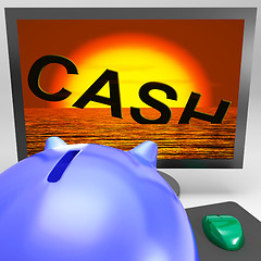 Image showing Cash Sinking On Monitor Showing Monetary Crisis