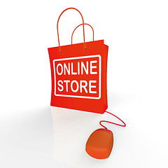 Image showing Online Store Bag Shows Shopping and Buying From Internet Stores