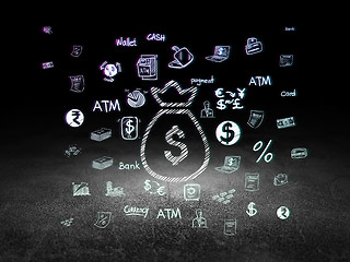 Image showing Banking concept: Money Bag in grunge dark room