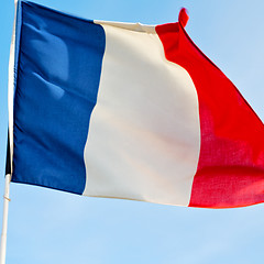 Image showing french waving flag in the blue sky  france  colour and wave