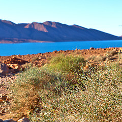 Image showing lake  in    valley  morocco  africa the atlas dry mountain utili