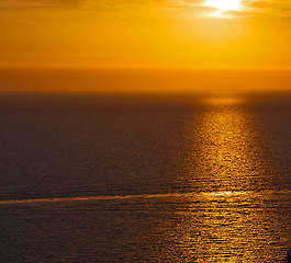 Image showing in cyclades  hill    greece sunset and the sky mediterranean red